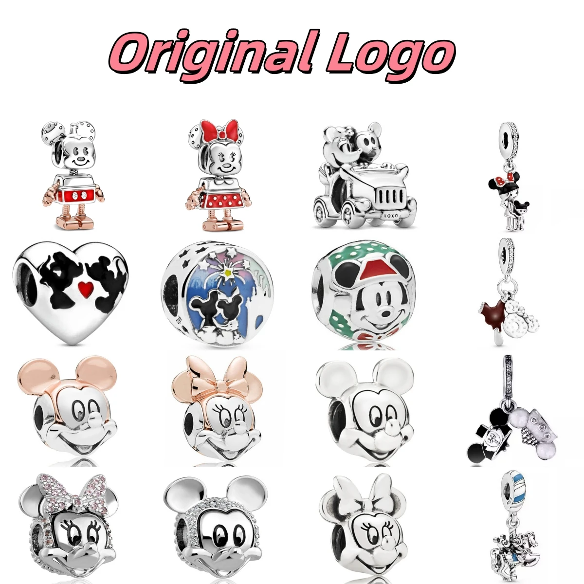 New 925 Silver Cute Mickey Mouse Christmas Mickey Pendants Charms Beads Fit Original Pandora Bracelet DIY Jewelry For Women 2024