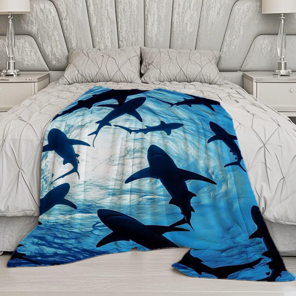 Sharks in Water Microfiber Flannel Cover Blanket Bedroom Living Room Sofa Soft And Comfortable Home Decoration