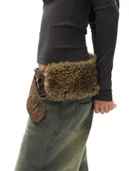 Vintage Brown Fur Belt Y2K Hook Furry Fur Belt Cowgirl Gothic Punk Sexy Belts Hip Hop Waistband Jeans Pants Decor