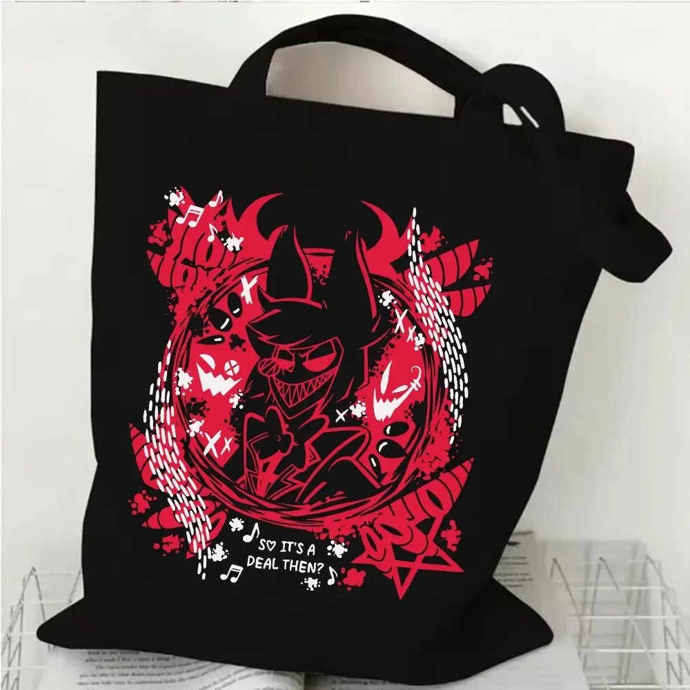 Anime Hazbin Hotel Angel Dust Charlie Peripherals Graphic Print Canvas Bag Shopping Tote Bag Casual Shopper Bag for Fans Gift