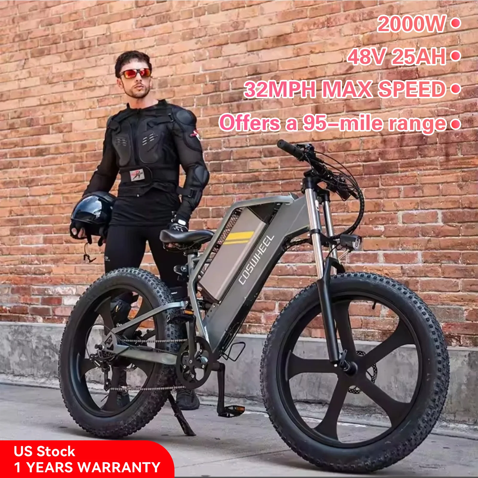 

80+ Mile Long-Range E-Bike: 48V 25Ah Battery & 1500W Peak Motor. Unleash the Power to Tackle Any Terrain with Dual Suspension