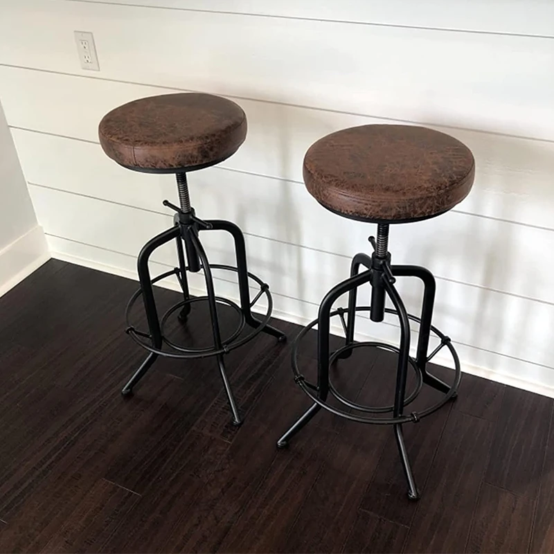 

Industrial Vintage Bar Stool Adjustable Height Metal Frame Counter Chair PU Leather Cafe Stool for Trendy Coffee Shop Home Bar