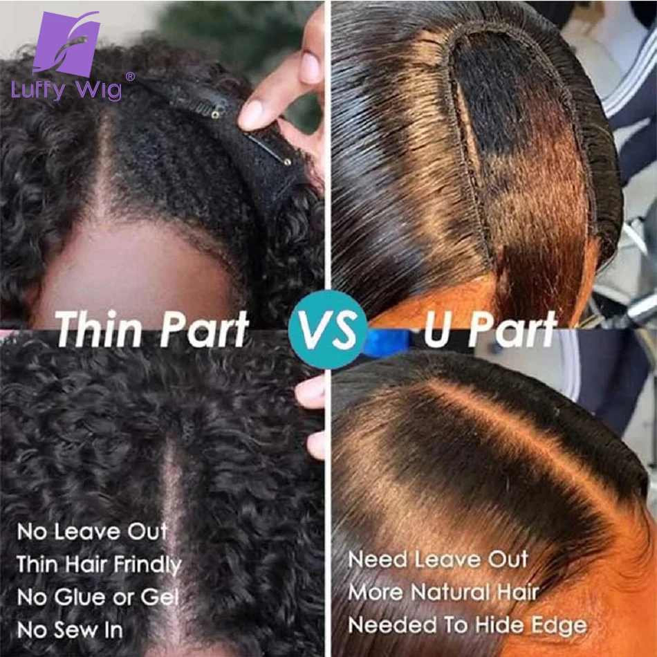 Peruca parte fina V parte para mulheres negras, cabelo humano, sem deixar de fora, Afro Kinky Curly, Remy brasileiro, atualizar U parte perucas, 180