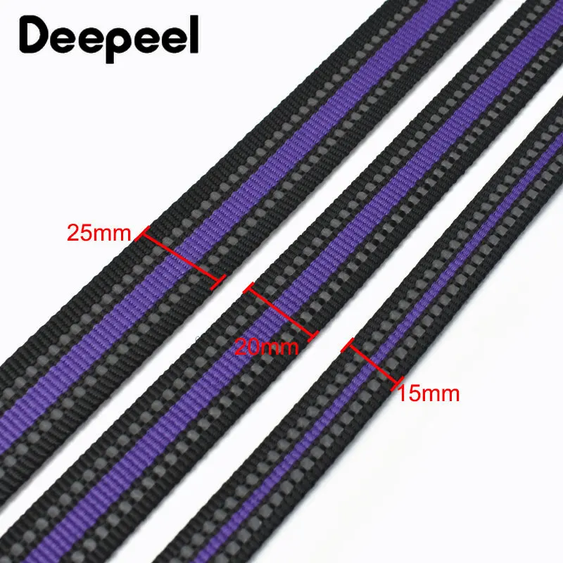 5/10Meters Deepeel 15/20/25mm Colored Stripe Reflective Webbing Pet Rope Backpack Strap Lanyard Ribbon DIY Sewing Accessories