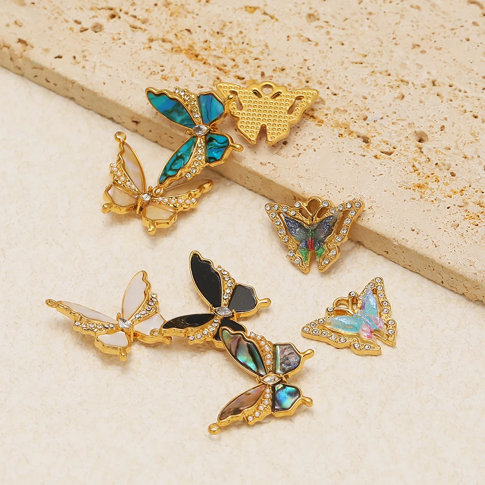 4 Stück Edelstahl-Strass-Schmetterlingsanhänger, Muschel-Anhänger für DIY-Halsketten, Armbänder, Schmuckzubehör, Ohrringe, Schmuckherstellung – Detail 4