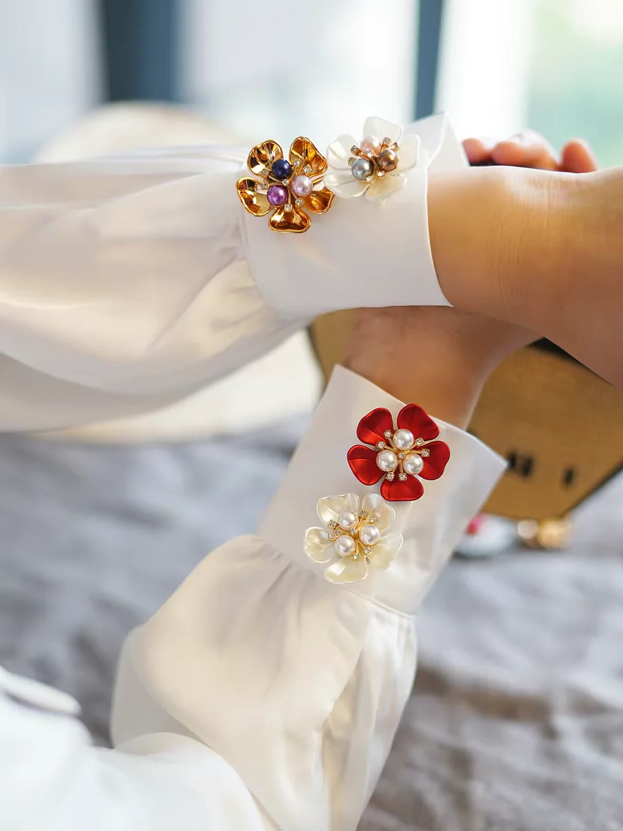 2 Pièces Cache-boutons Fleuris Tendance et Décoratifs pour Vêtements DIY, Décoration de Boutons de Chemise et de Manches