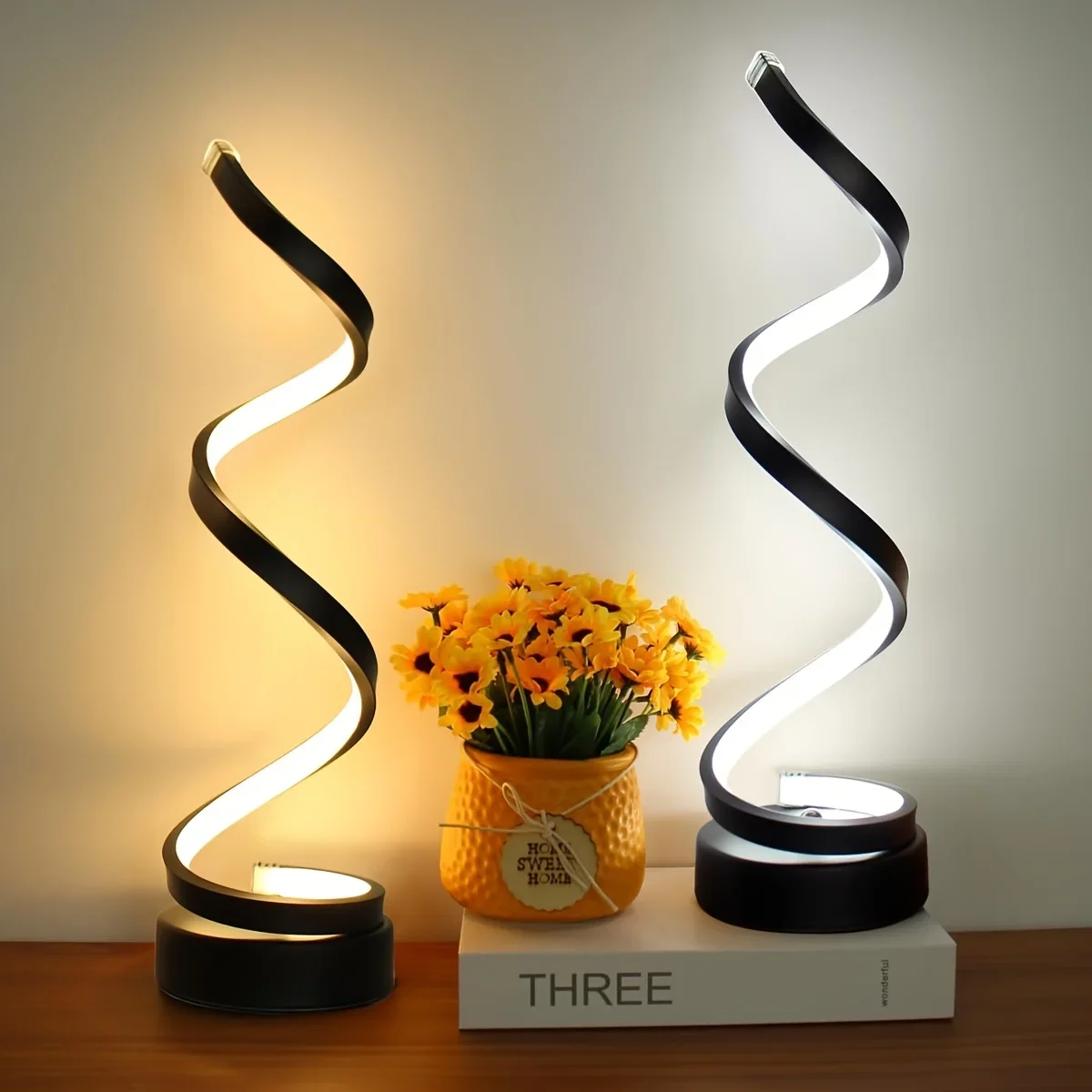 Creative Spiral LED Night Light Dimmable 3 Colors Table Night Lamp for Living Room Office Desk Bedroom Bedside Decor USB Plug in