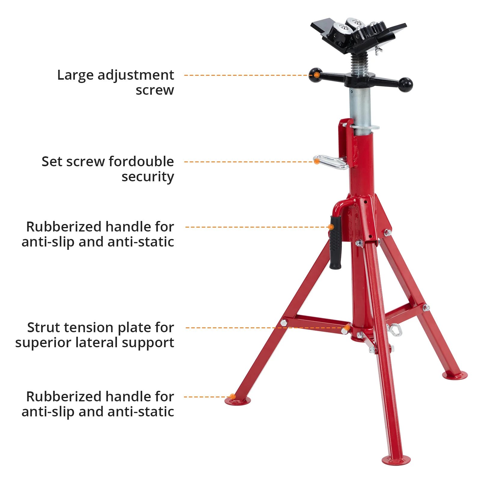 V-Head Pipe Jack Stand with 2-Ball 28-52 Inch Adjustable Height,1/8