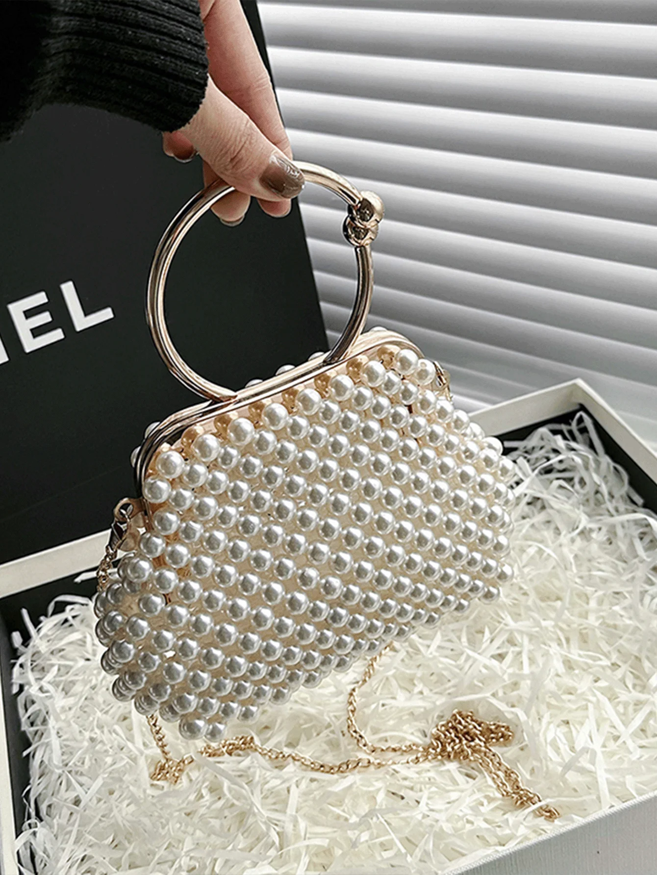 

Mini Faux Pearl Clutch Evening Bag With Chain Strap For Party Wedding Prom