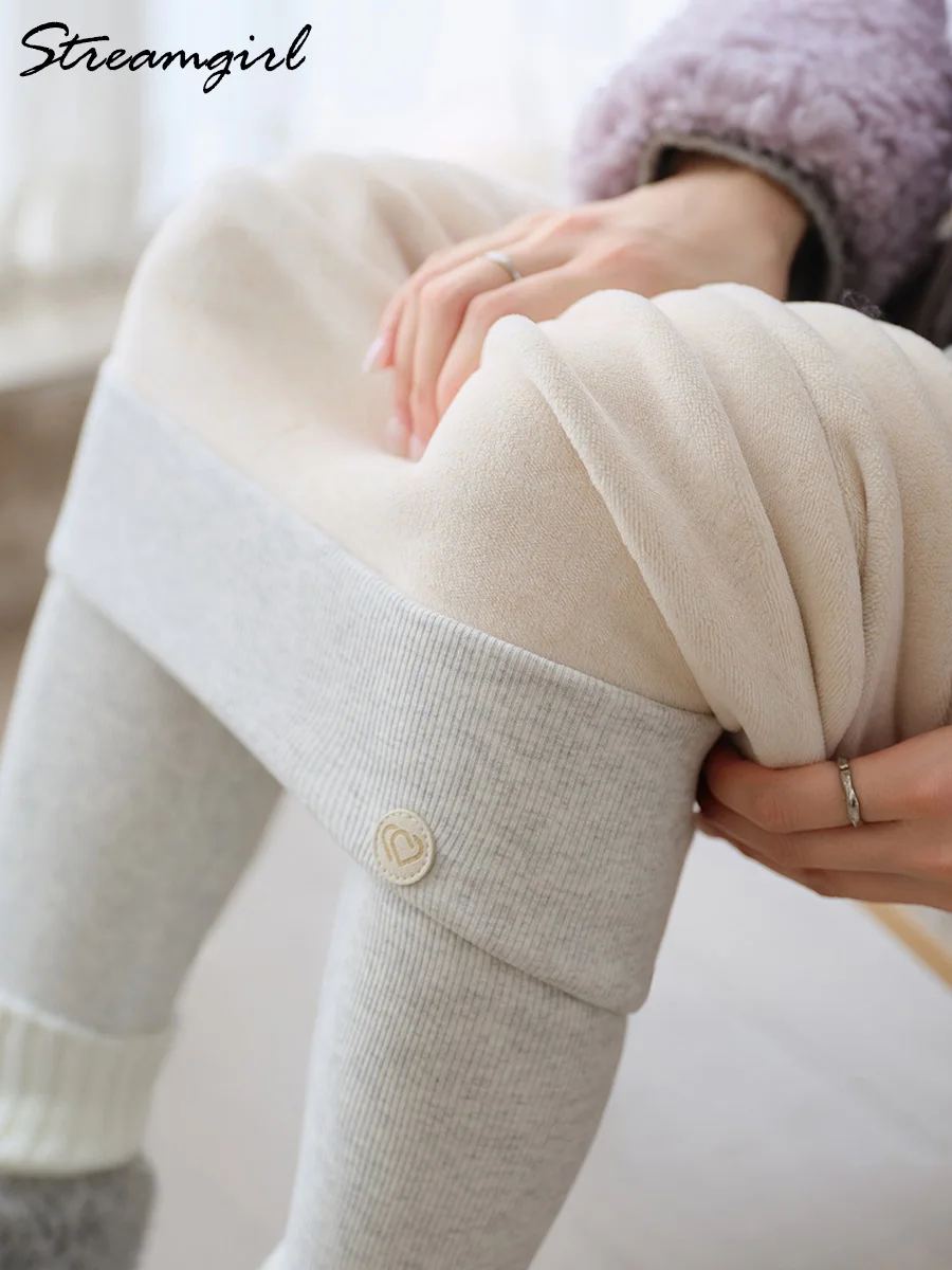 Women's Winter Fleece Lined Leggings Thick Warm High Waist Elastic Solid Thermal Pants Slim Plush Trousers For Women Outerwear