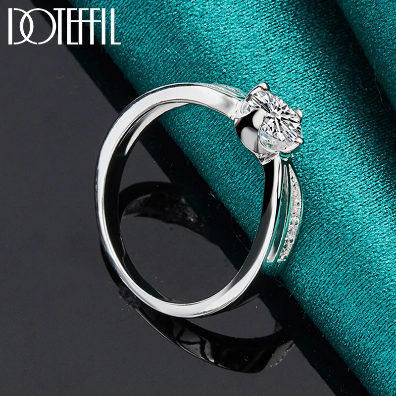 DOTEFFIL 925 Sterling Silber Voll AAA Zirkon Runde Ring Für Frau Mode Hochzeit Engagement Party Charme Schmuck