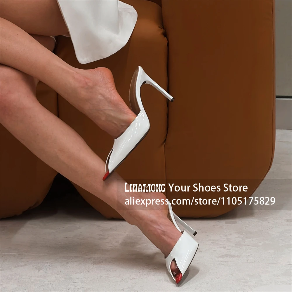 White Polka Dot Pointed Toe Mules Cutout Backless Slip On High Heel Slippers Vintage Polka Dot Handmade Women Stiletto Slippers