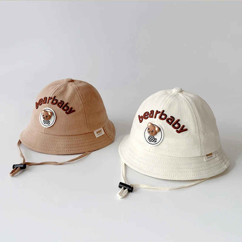 

Fashion Bear Baby Fisherman Hat Solid Color Kids Bucket Hat 6-24 Months Boy Girl Toddler Sunshade Basin Cap Children Sun Visors