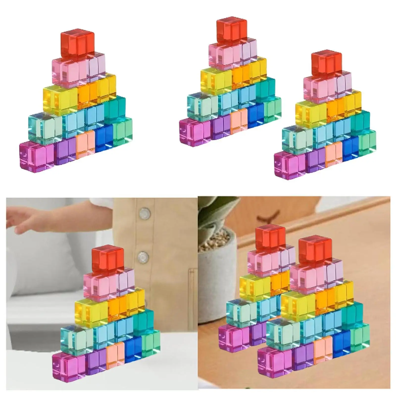 

Набор радужных строительных блоков для обучения распознаванию цвета, прозрачные радужные акриловые кубики драгоценных камней для детей от 3 до 6 лет, подарок для мальчиков и девочек