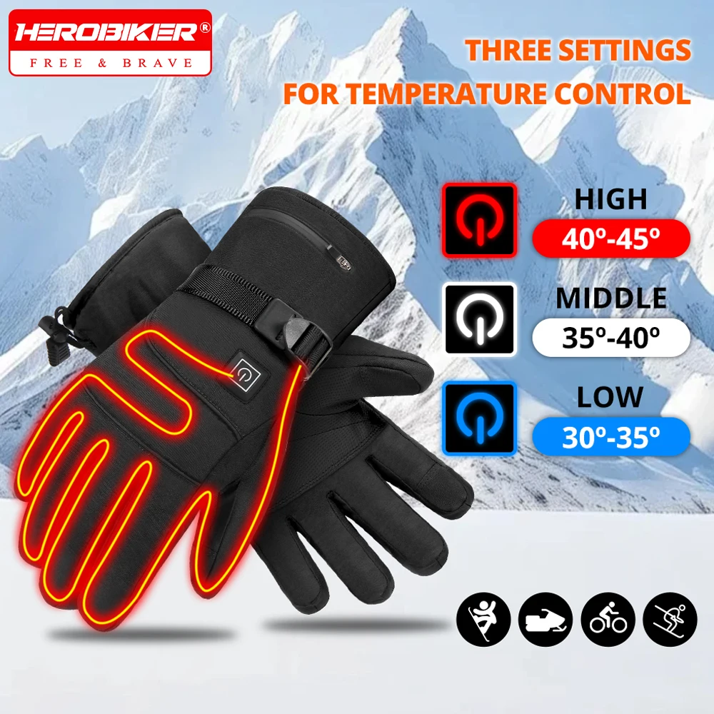 

Waterproof Heated Rechargeable Gloves Electric Heated Gloves Touch Screen Gloves Winter Warm Skiing Motocross Heating Gloves