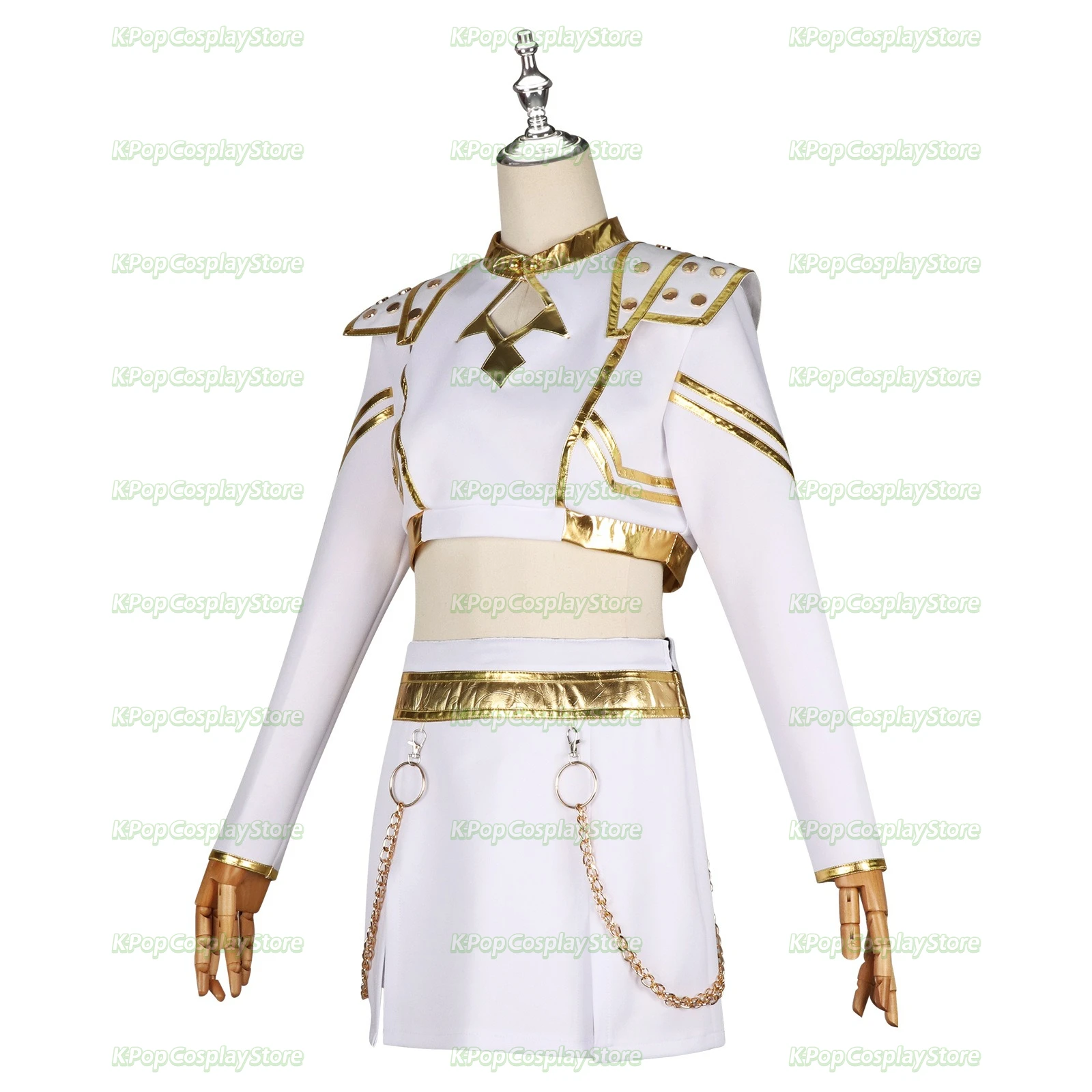 ชุดคอสเพลย์โซเย่ รูมิ มิร่า จากเรื่องนักล่าอสูร พร้อมวิกผม เสื้อคลุมสีขาว กระโปรง และอุปกรณ์เสริมสำหรับผู้หญิงและเด็กผู้หญิง ฮันตริกซ์ คอสเพลย์ K-pop