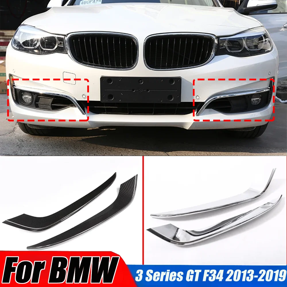 Auto Front Fog lights Lamp Strips Blade Trim Cover For BMW 3 Series GT F34  2013-2019 Car Carbon Fiber Look Style Accessories