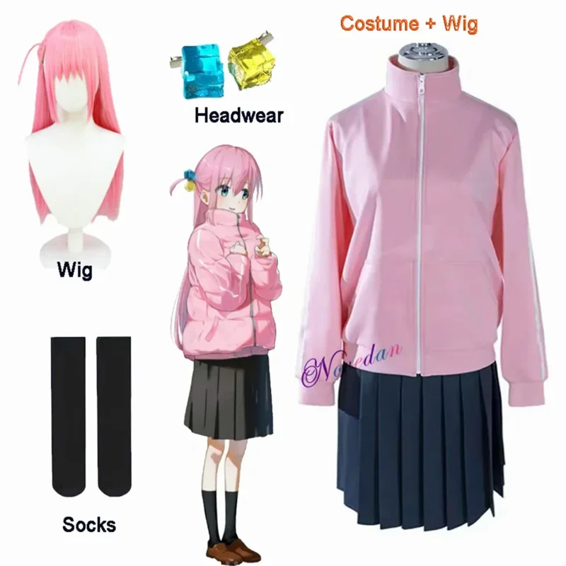 Cosbao Hitori Bocchi The Rock Gotou Hitori Cosplay Costume Anime Girls JK Uniform Pink Hoodie Jacket Wig Headwear Halloween Wome