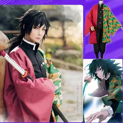 Anime Tomioka Giyuu Cosplay Costume Accessories Suit Uniforms Kimetsu No Yaiba Costumes Wig Child Adult Party Gift