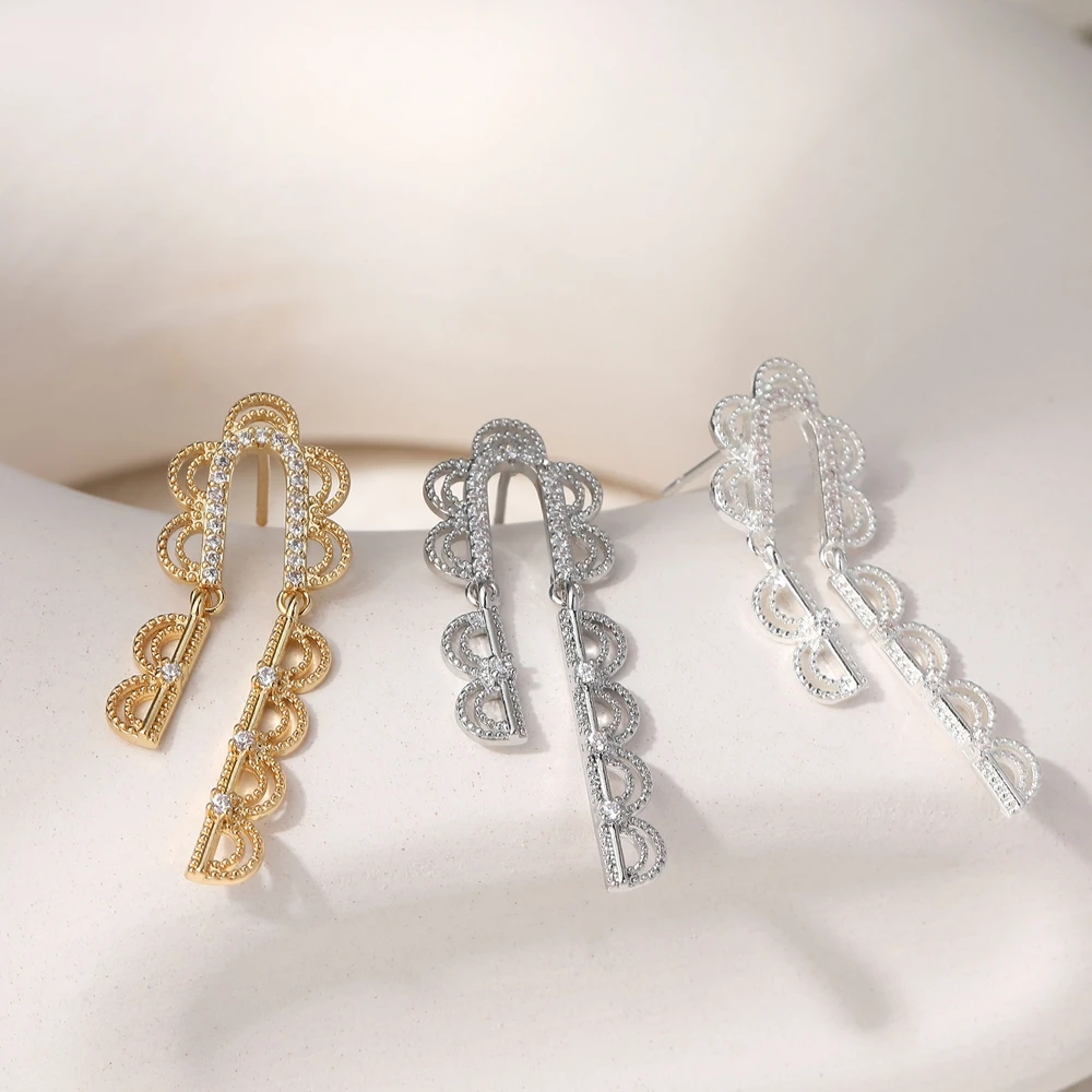 1Pair 14K Gold Plated Zircon U Shaped Vintage Lace Edge Earrings Ear Stud Jewelry Making Supplies DIY Findings Accessories