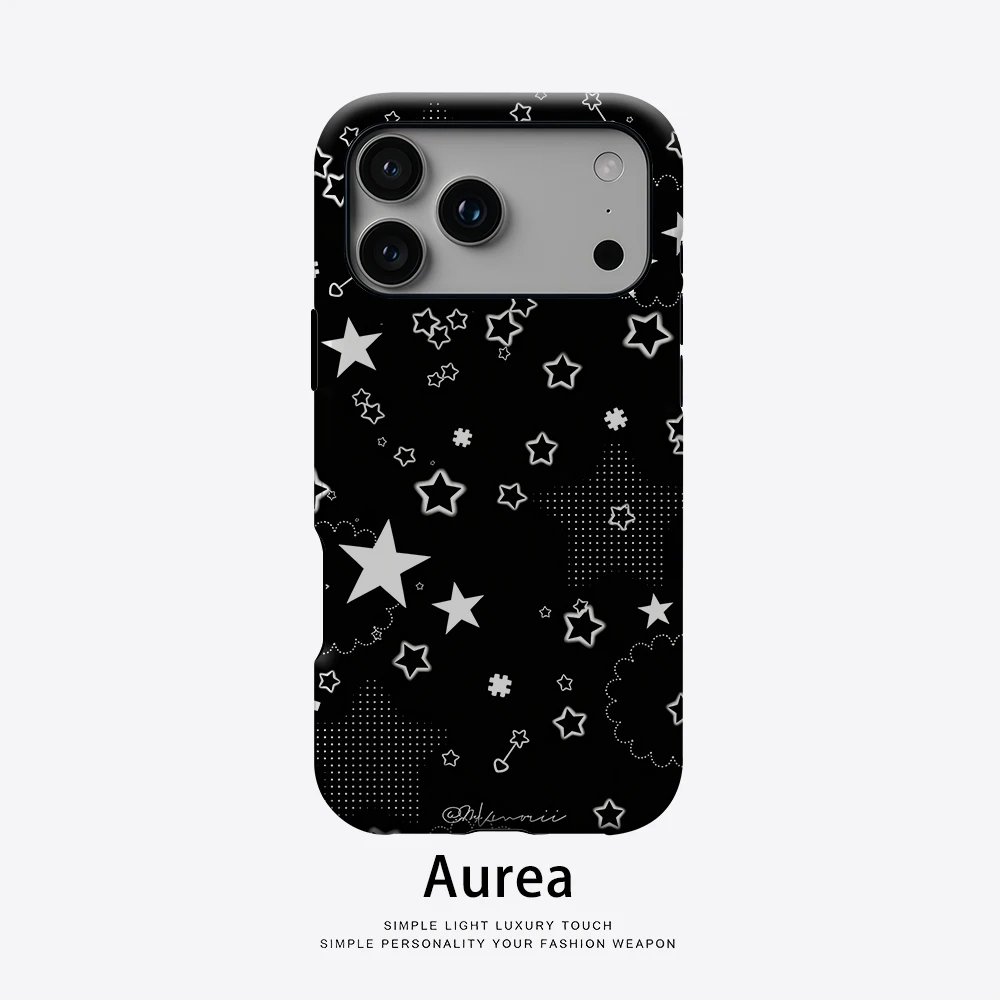 Aurea Case Matte Bumper für MagSafe Hülle für iPhone 17 16 15 14 Plus 13 Pro Max Stoßfeste Harte PC Schwarz Weiß Stern Cover