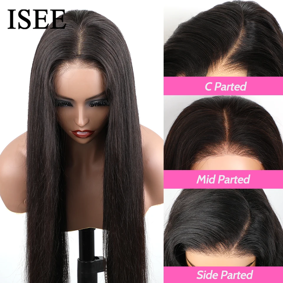 Isee Glueless Straight Wig, preplucked Wear e Go Perucas, Lace Front Perucas, Pronto para Vestir, Cabelo Humano, 6x4 HD