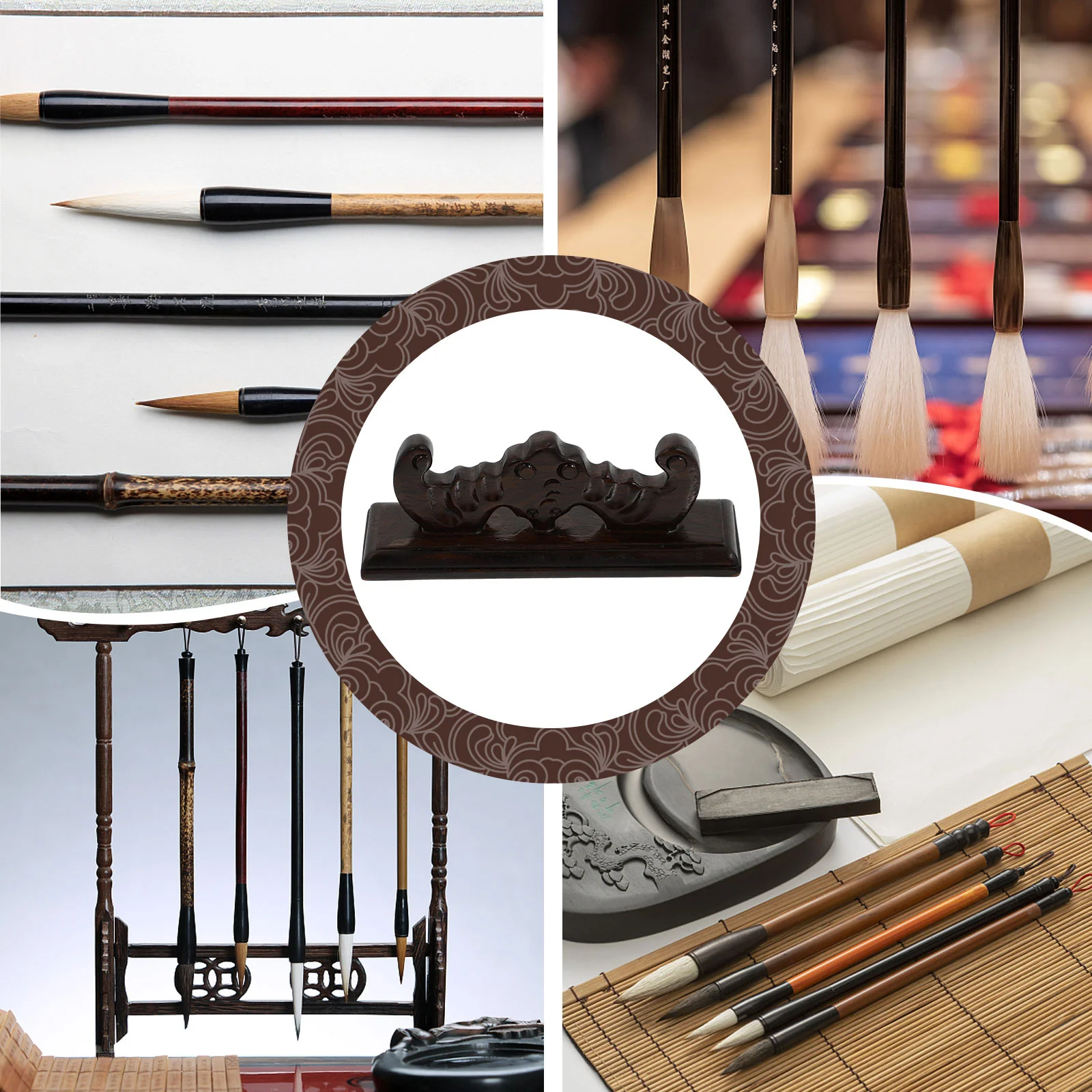 

1Pcs Wood Chinese Brush Pen Holder Sumi Writing Brush Support Multi-Functional Stand for Organizing and Displaying