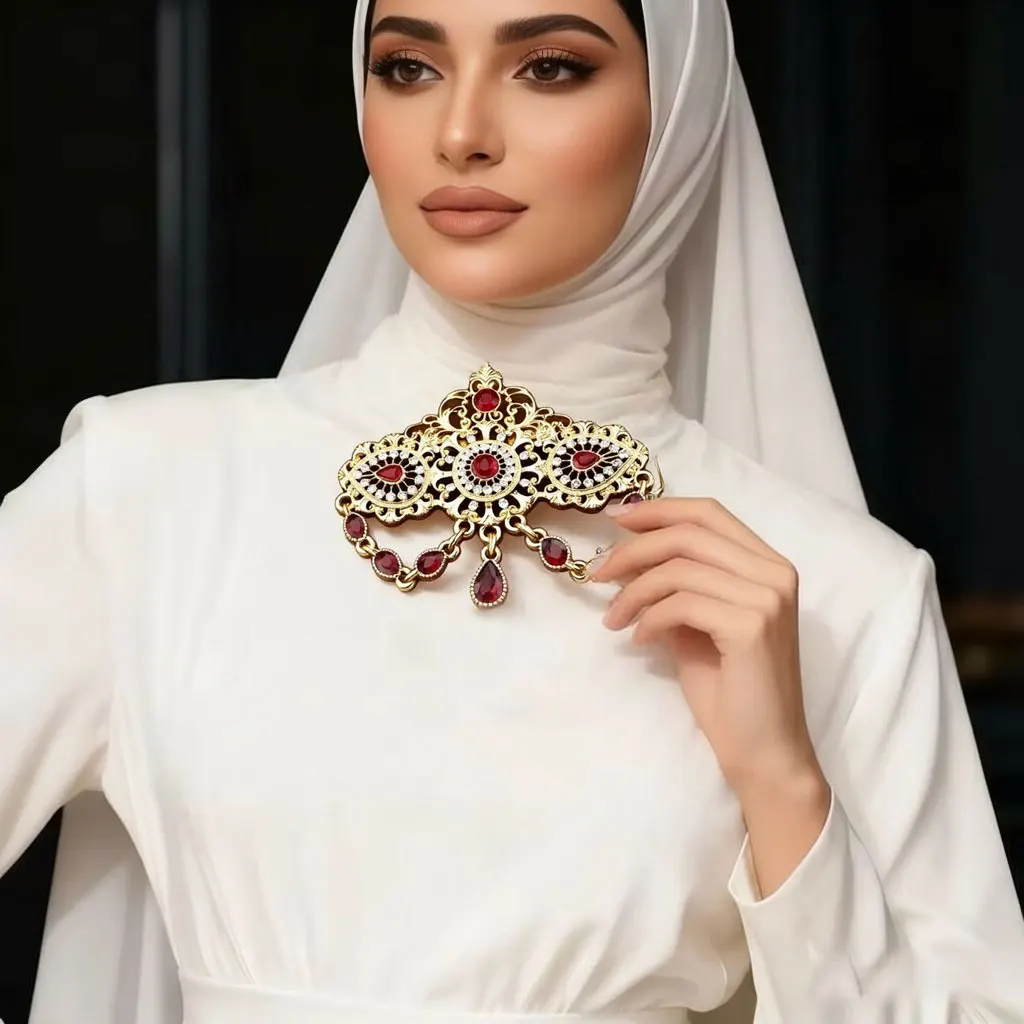 Sunspicems Colorful Crystal Brooch Pendant For Women Gold Color Algeria Morocco Wedding Jewelry Caftan Brooch Pin Bridal Gift
