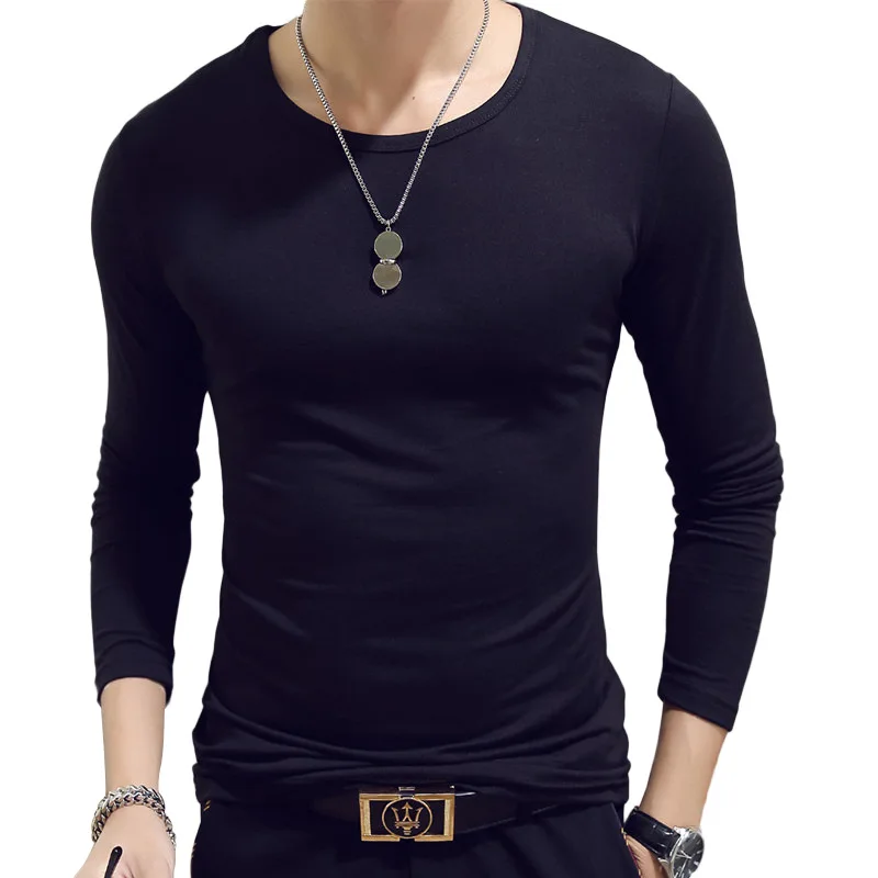 Plain Long Sleeve Korean Undershirt Man Tee Cheap Tops White T-shirt for Men Casual Tees Slim Fit Tshirts Black White O Neck