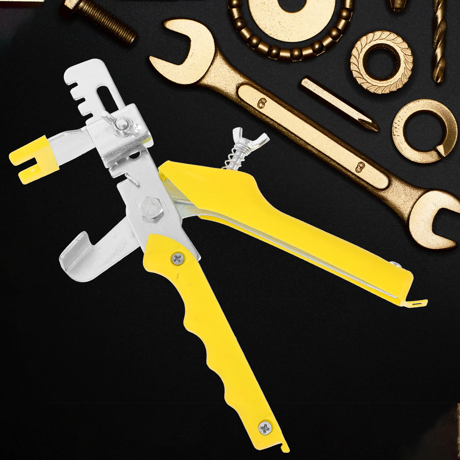 Tile System Tool With Pusher Clamp Tile Leveler For Flat Surface No Gaps Yellow Construction Laying Aid