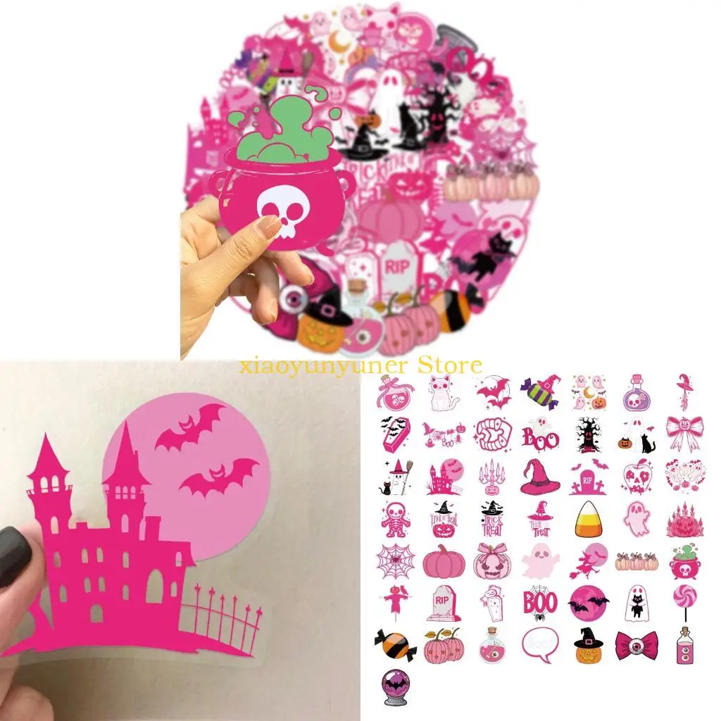 

P9JB многоразовые наклейки Halloweens Пакет из 50 розовых мультфильмов водонепроницаемые наклейки для ноутбуков таблетки