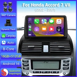 Android 16 Car Radio For Honda Accord 7 VII 2002 2003 2004 2005 2006 2007 8core Car Receiver QLED Screen GPS Navigation Carplay