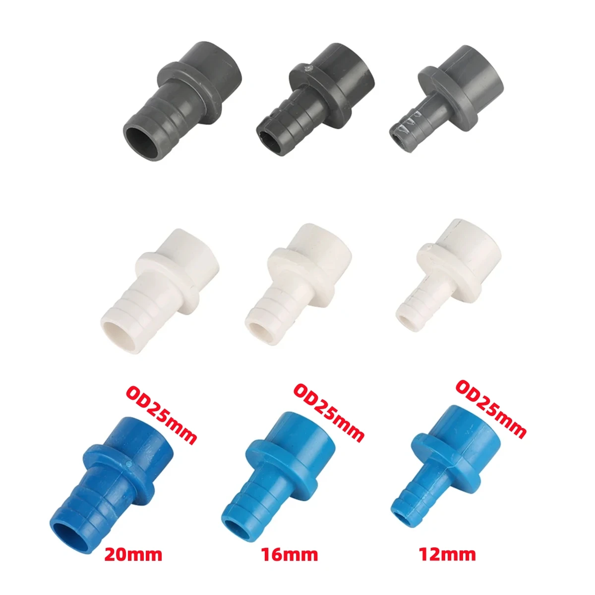 2Pcs PVC Straight Reducing Connectors Outer Diameter25mm to 12/16/20mm Water Tank Drain Tube Joints Garden Irrigation Supplies