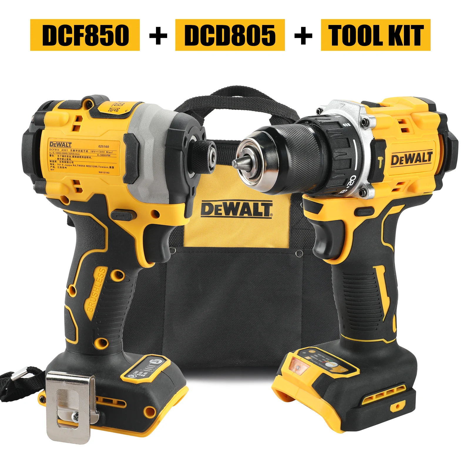 Kit combinado DeWalt DCF805+DCD850+maletín de herramientas, destornillador eléctrico con motor sin escobillas de litio, taladro eléctrico manual, taladro percutor