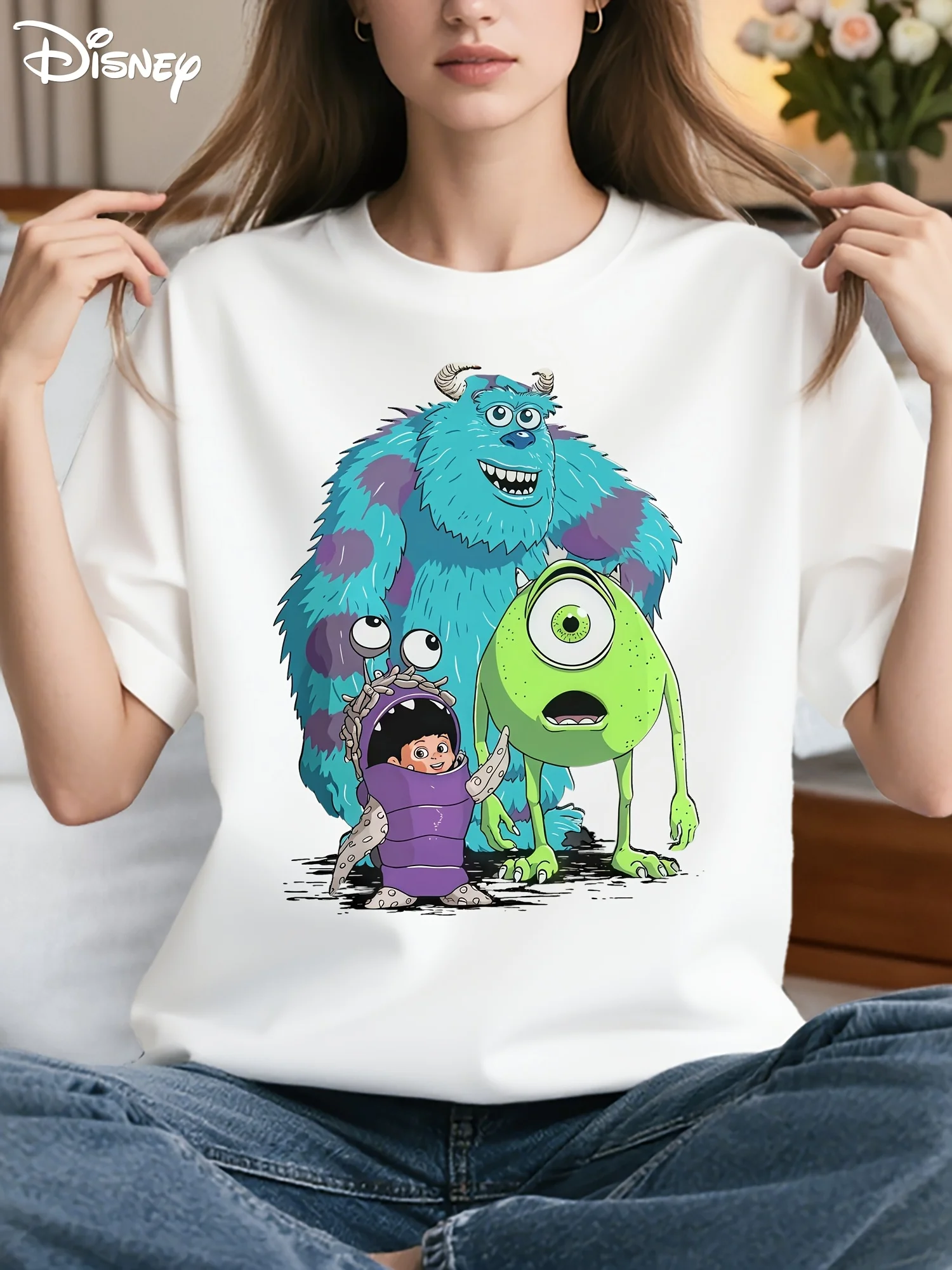 تي شيرت نسائي كبير الحجم من جامعة ديزني مونسترز سولي آند مايك وازوسكي - تي شيرت برسومات فيلم جامعة مونسترز