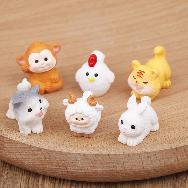 Miniature 12 Zodiac Resin Doll Figurines Crafts Realistic Animals For Dollhouse Micro Landscape Scene Decoration Accessories