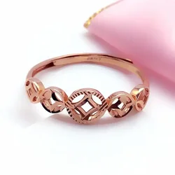 Copper Coin Resizable Rings for Women Classic Chinese Style Fashion Wedding Plated Rose Gold Jewelry Gift