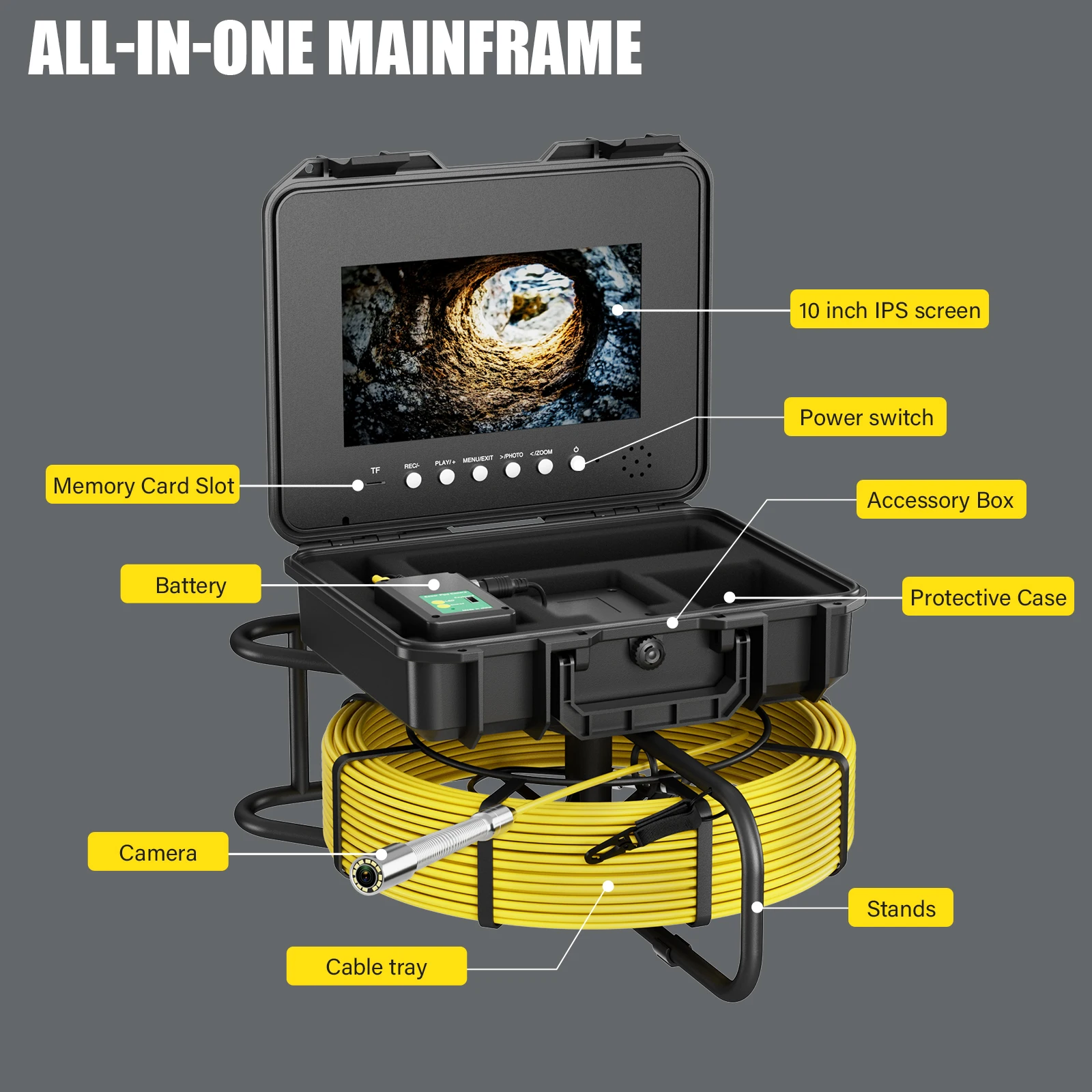 10" IPS Sewer Pipe Inspection Camera with Locator Meter Counter DVR  Auto Self-Leveling 512hz AHD 1080P Video Borescope Camera