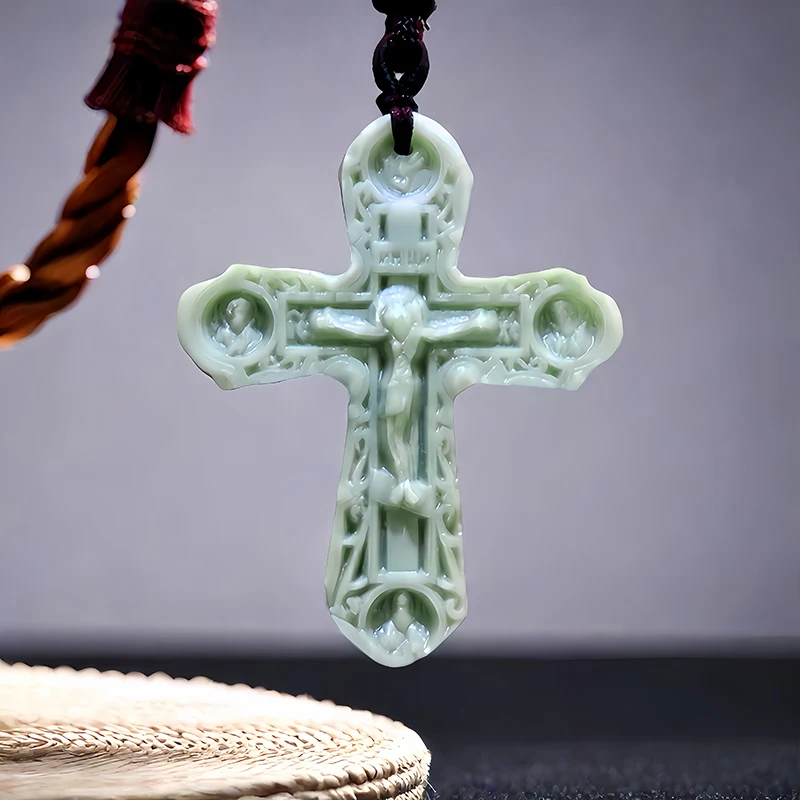 

Natural Real Jade Cross Pendant Necklace Fashion Carved Jewelry Designer Gifts for Women Men Vintage Stone Talismans Gemstones