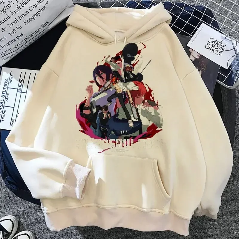 سترة بغطاء للرأس مطبوعة للرجال والنساء بالمنشار Y2k بلوفرات هيب هوب عتيقة ملابس الشارع الشهير Harajuku للجنسين #4