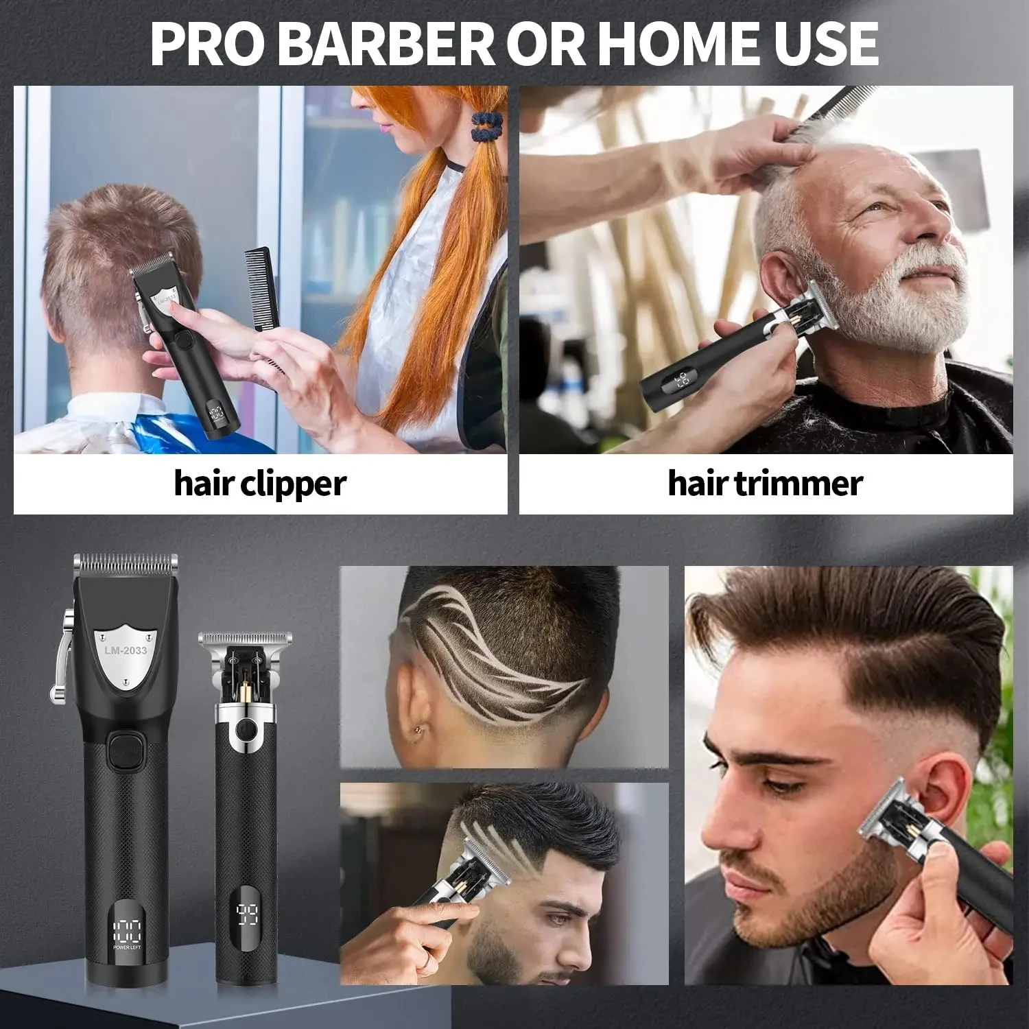 Resuxi-Cordless Electric Body Hair Clipper, Trimmer Professional Set com Travel Bag, Cabo de baixo ruído, LM-2033