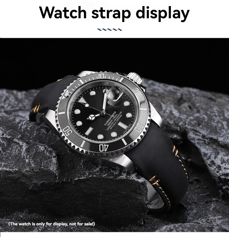 20 22mm Curved End Retro Matte Strap for Rolex Black Green Water Ghost Yacht Omega Seamaster 300 600 AT150 Leather Watch Band