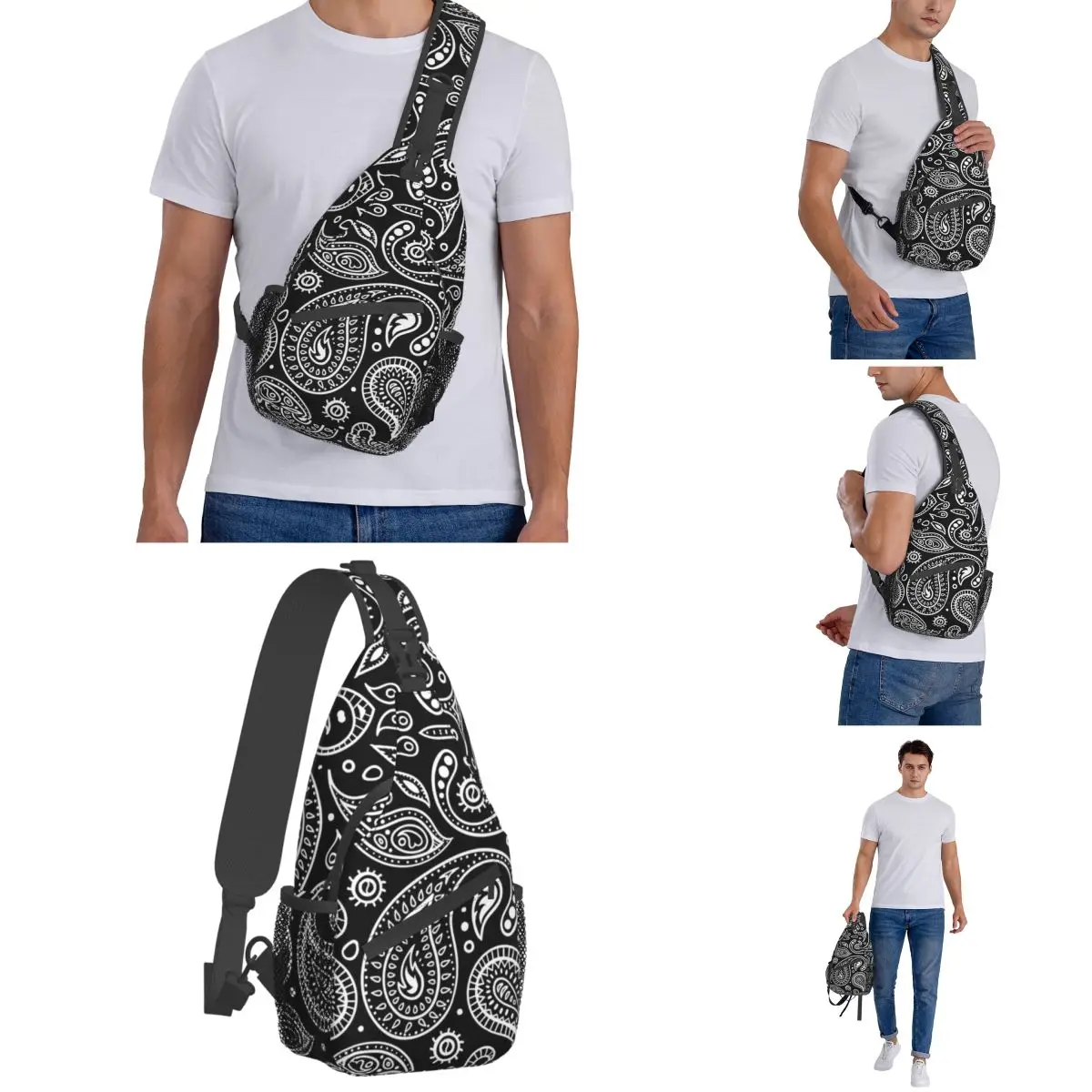 Bandana Paisley Patroon Crossbody Sling Bag Gedrukt Borst Tas Schouder Rugzak Dagrugzak Voor Wandelen Reizen Fietsen Satchel