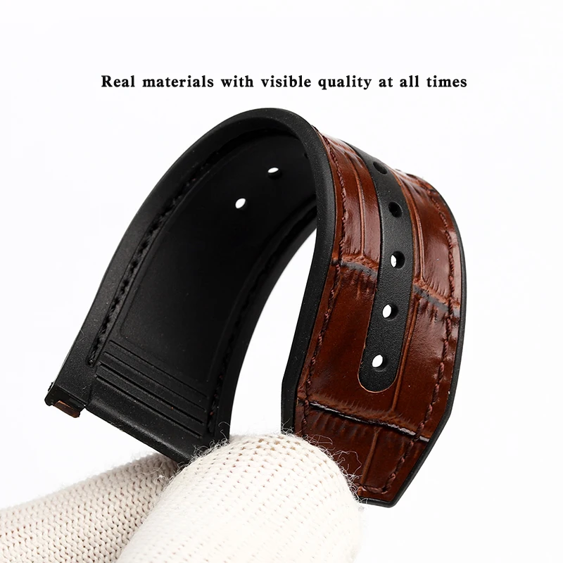 Genuine Cowhide Leather Rubber Bottom Watchband For Ferragamo F80 Men\'s Watch Strap F80 Special Bracelet 26mm Folding Buckle