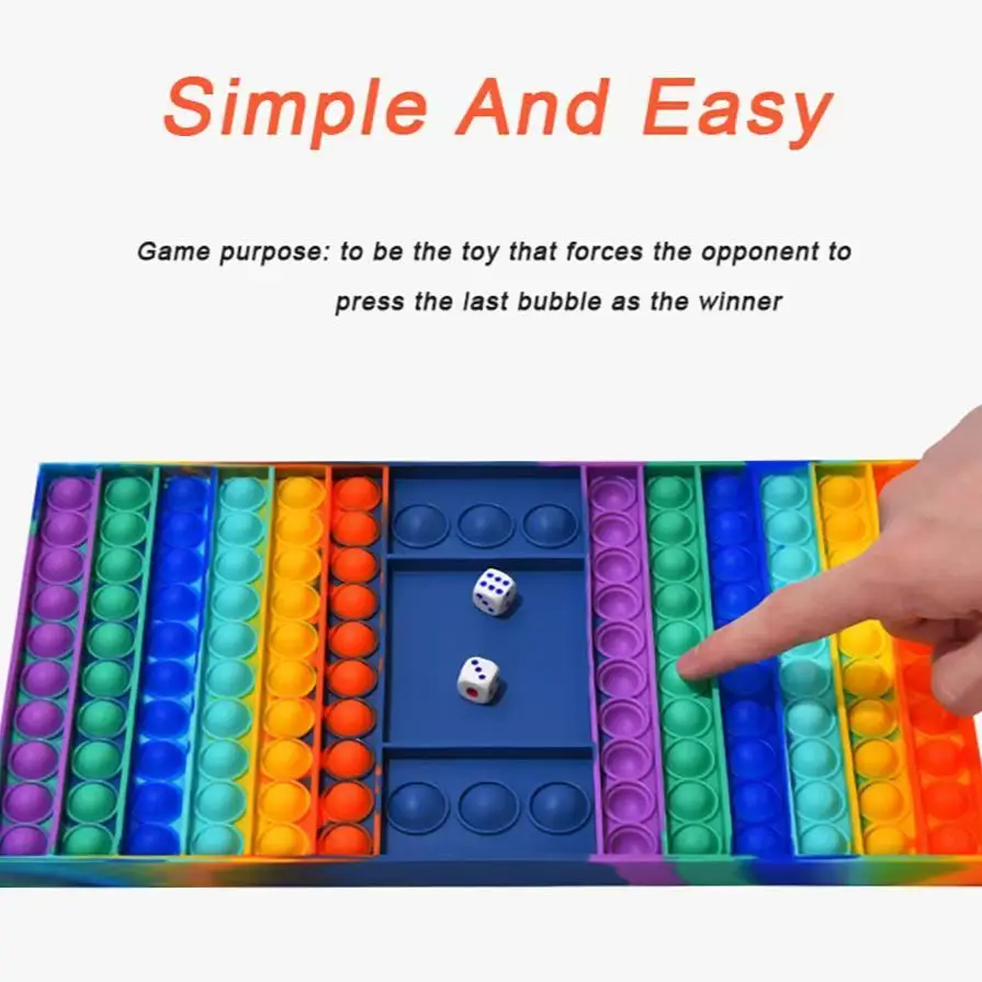 2/4 Players Chess Board Pop Fidget Toys with 2 Dices Big Size Bubbles Sensory Game for Kids Adults Bubble Popper for Autism
