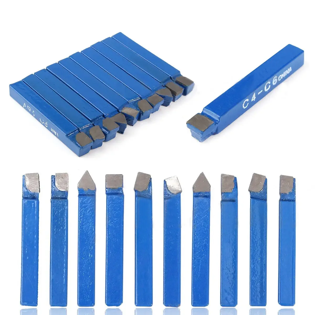 10pcs 1/4 Inch Carbide Tip Tools C6 Drill Bit Cutting Set Metal Lathe Tools Blue For CNC Lathe Turning Tools Boring Drill Bits