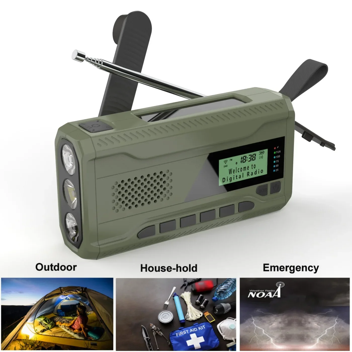 Radio de emergencia Solar para exteriores, generador portátil de carga USB, AM/FM/DAB, 2024