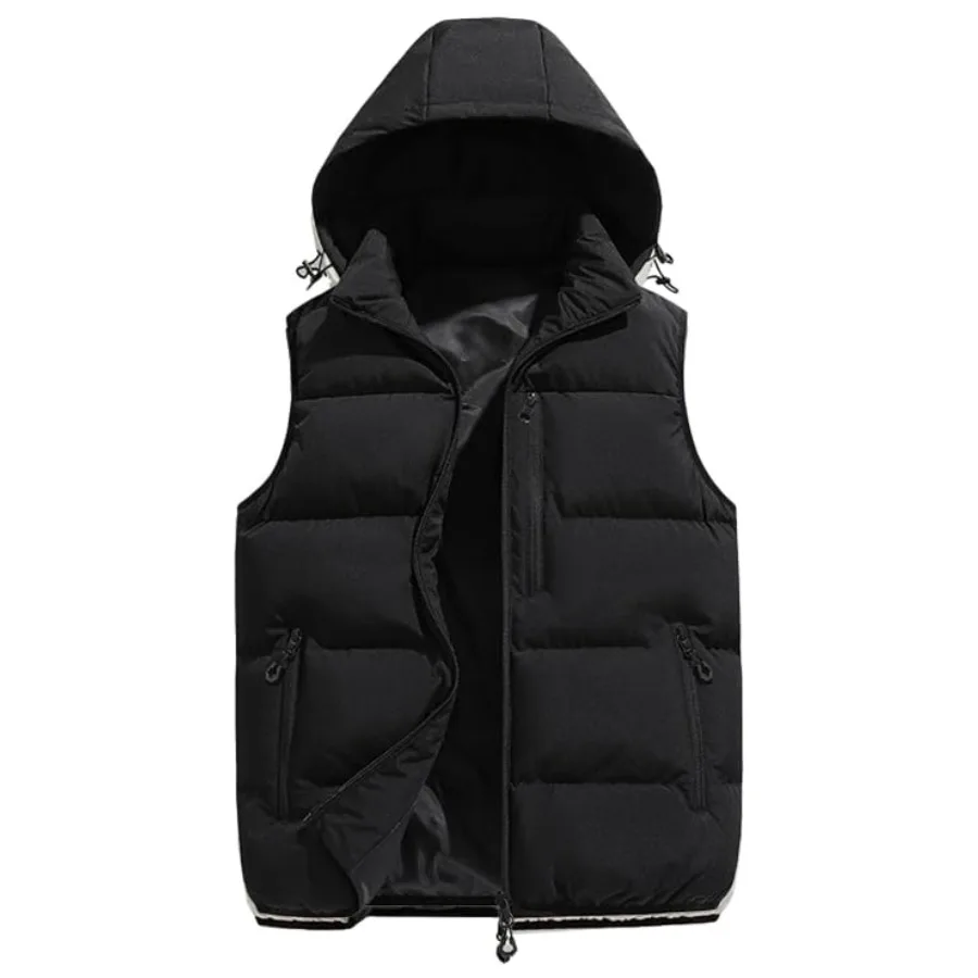 

Мужской зимний пуховый жилет с отстегивающимся капюшоном, стеганый, утепленный, без рукавов, повседневный, теплый, на молнии, верхняя одежда