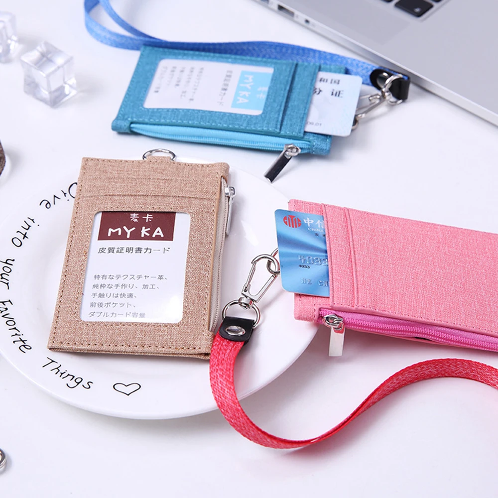 Women Men Casual Slim Wallet Credit Card Holder ID Badge Case Card Holder With Neck Strap Lanyard