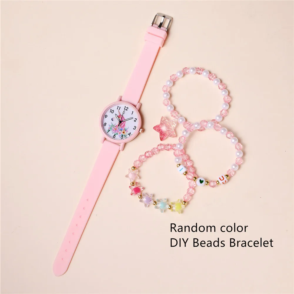 4pcs/set cute pink silicone band unicorn Children\'s watch